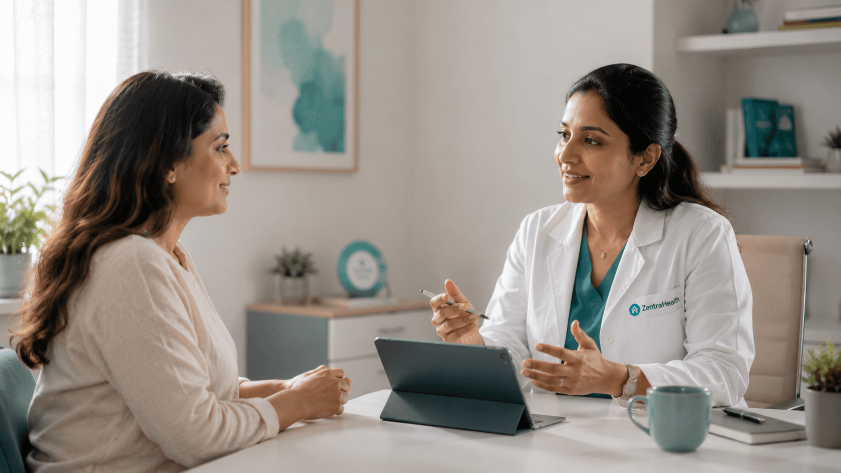 Calm professional consultation setting for doctor-guided review